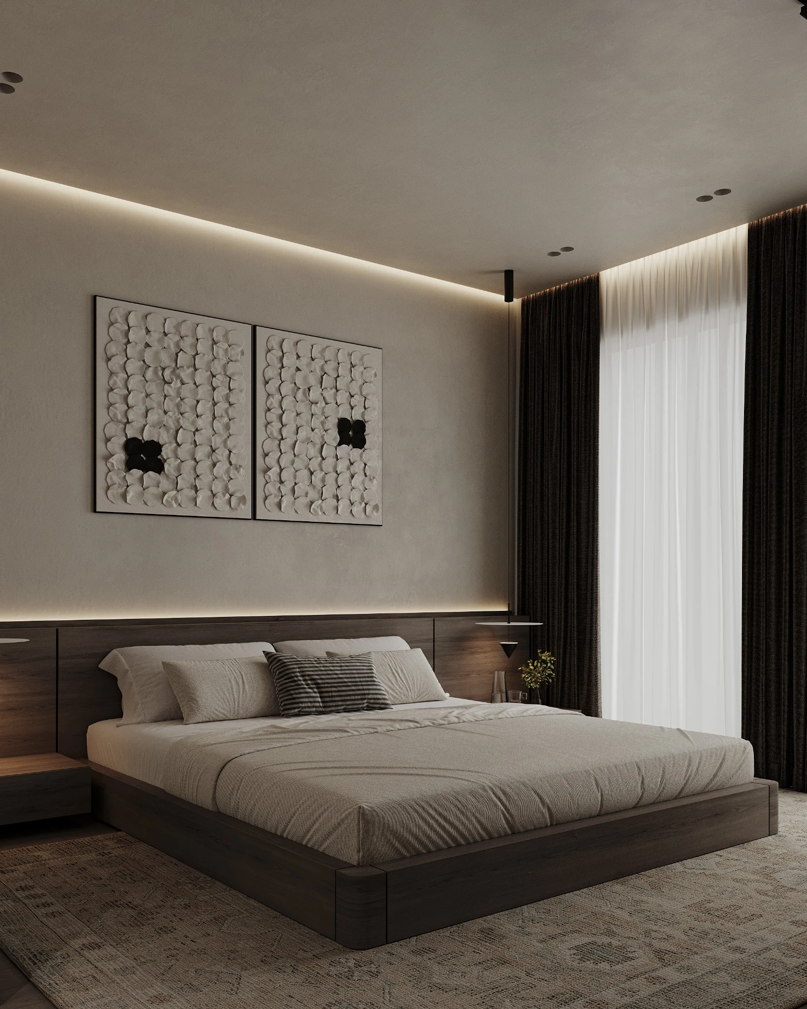 Интерьер спальни Concepta Casa — кровать и мягкое освещение